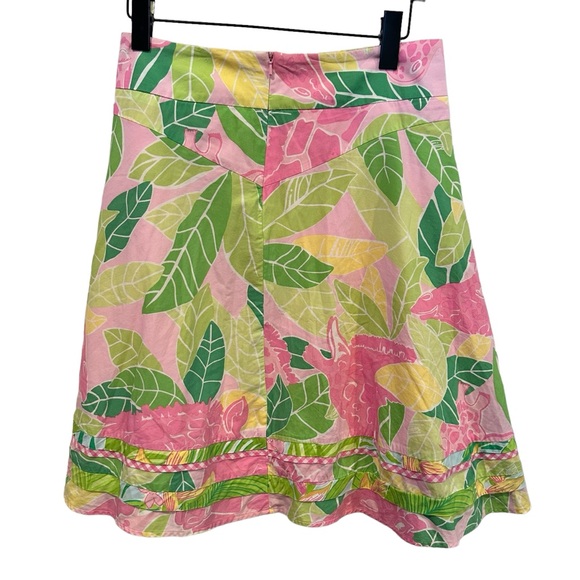 Vintage 90's LILLY PULITZER Pink and Green Leaf and Giraffes Skirt Size 2 - Picture 1 of 6